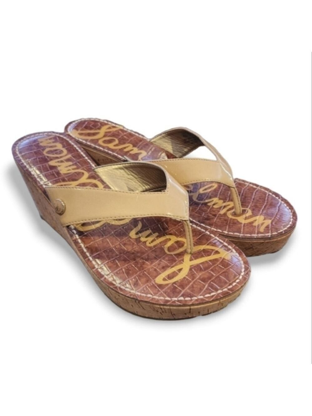 SAM Edelman ROMY WEDGE SANDAL Vegan Patent Leather women's Size 10/Tan